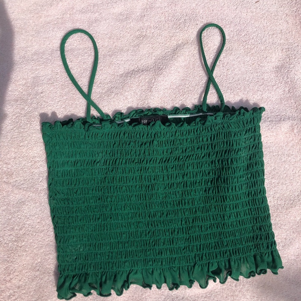 forever 21 green lettuce edge smocked crop top